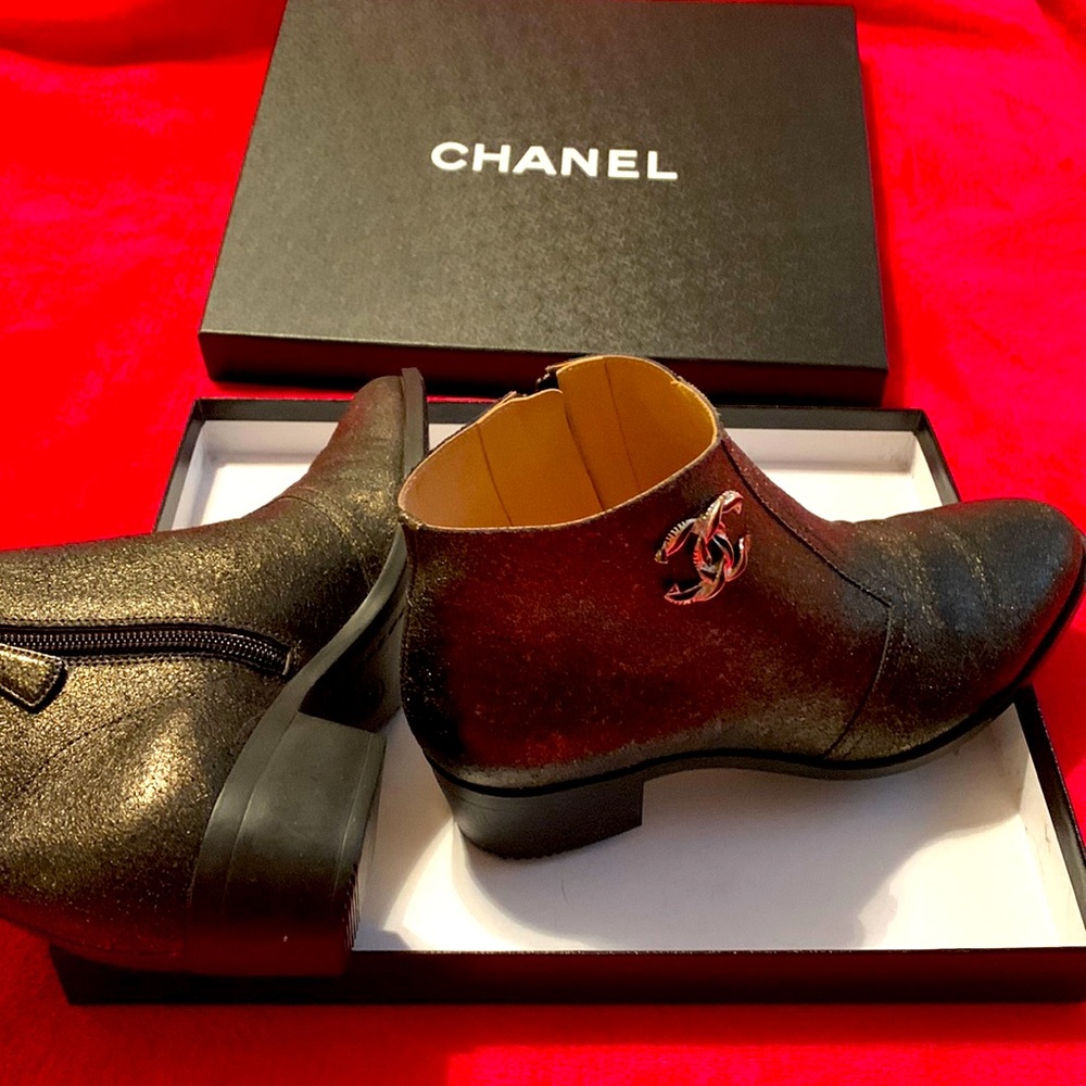 Chanel ankle boots dark gold
